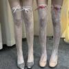 Women Flower Lace Fishnet Thigh Bowknot High Stockings Japanese Style Jk Girl Sweet Lace Trim Frilly Over Knee Long Socks