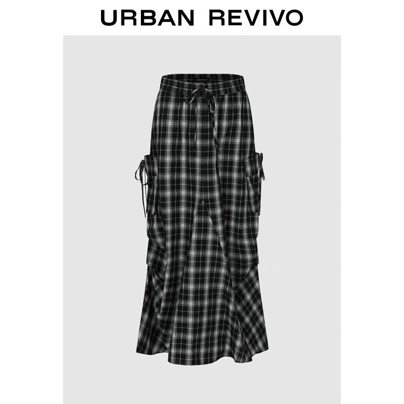 UR Women s Plaid Irregular Patchwork A-Line Midi Skirt S