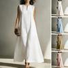Rochie de vară fără mâneci pentru femei, casual, cu decolteu în V, rochie lungă tip maiou, vaporoasă, linie A, rochie de plajă de vară cu buzunare