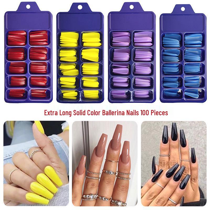 

Ballet False Nail Patches: 100 Solid Color Wearable Coffin Nail Art Stickers