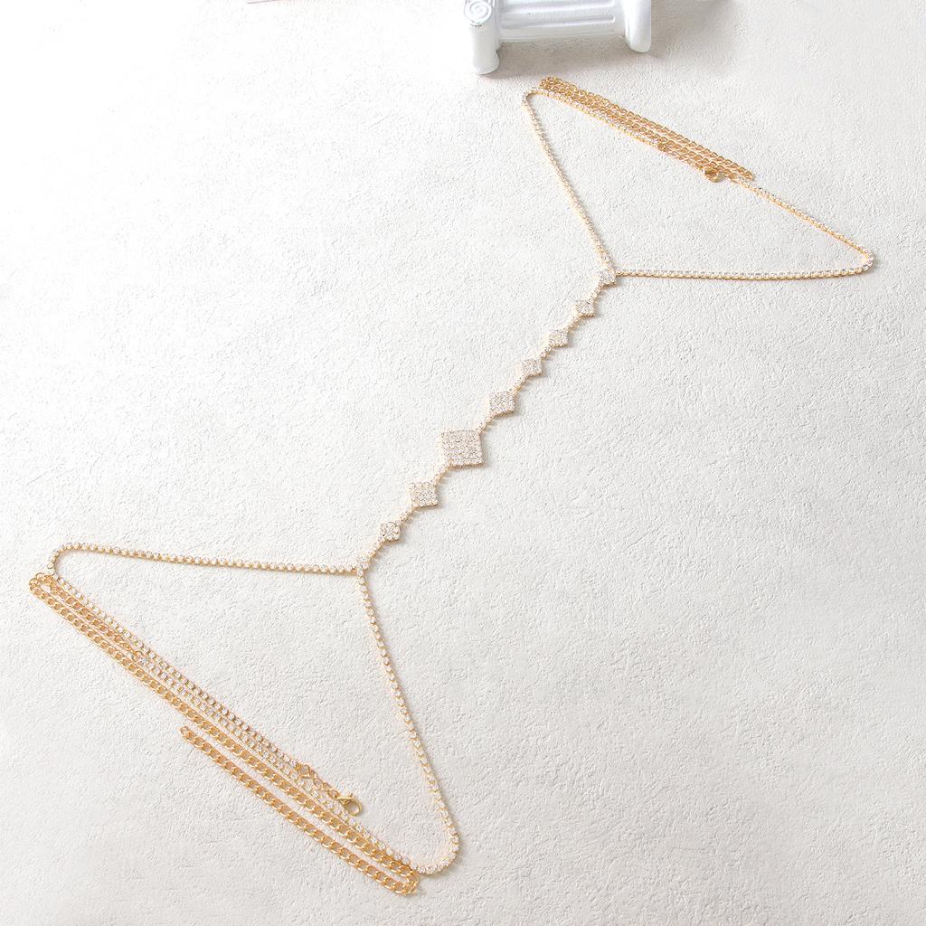 Chaîne de poitrine géométrique carrée tendance style sexy strass Vêtements de bikini Accessoires de festival Bijoux de corps pour femmes