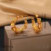 Gold C-Shaped Round Hoop Earrings with Bright Surface, French Light Luxury, High-End Stainless Steel