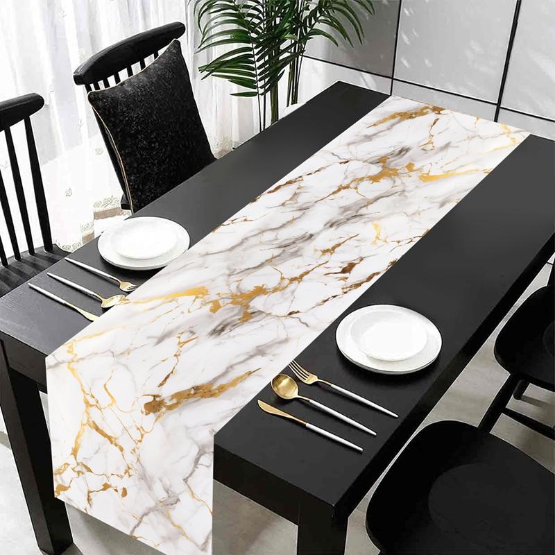 Marble Texture Table Runner White Gray Gold Table Flag,Texture Table Cover for Kitchen Coffee/Dining/Sofa Table Home Decor