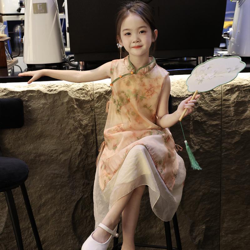 2026 New Summer Cheongsam: Girls' Chinese-Style Tang Suit Dress
