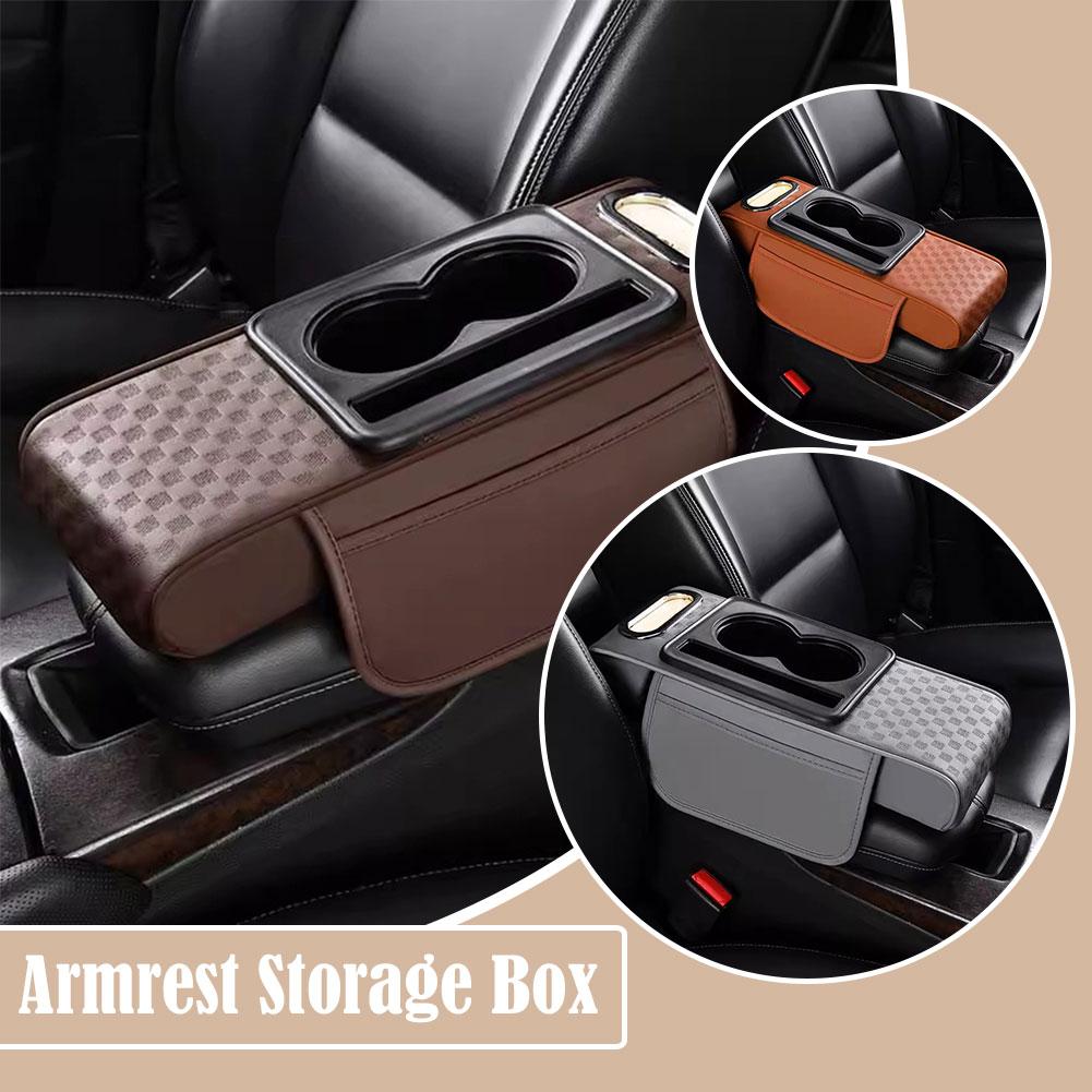 Car Center Console Height Increasing Armrest Cushion PU Multifunctional Tissue Cup Holder Box with Pad Armrest Leather Univ N5M8