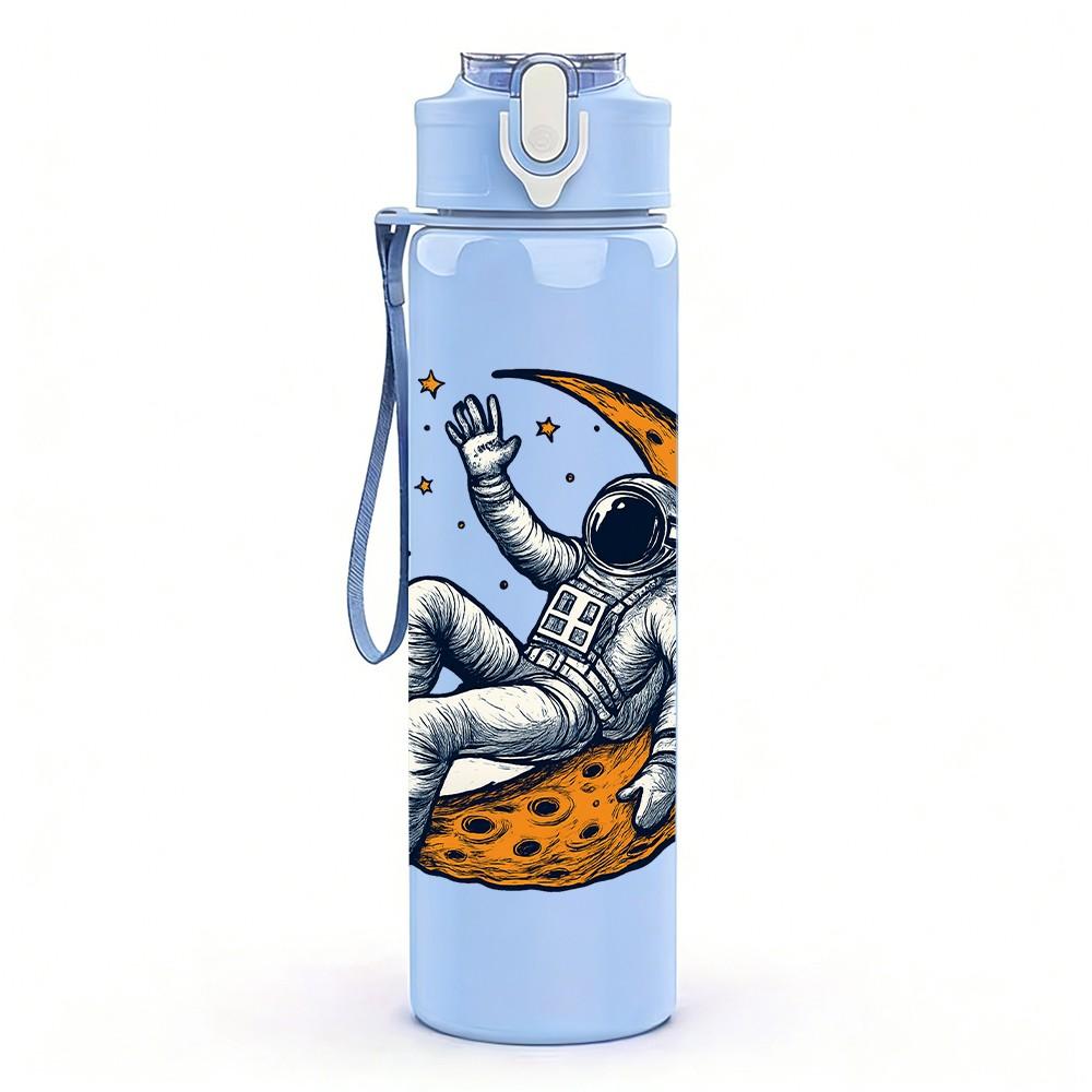 1PC Moon Astronaut Relax Space Pattern 750ml Color Plastic Sports Water Bottle Leakproof Flip Straw Lid Suitable for Sports Office Home Use