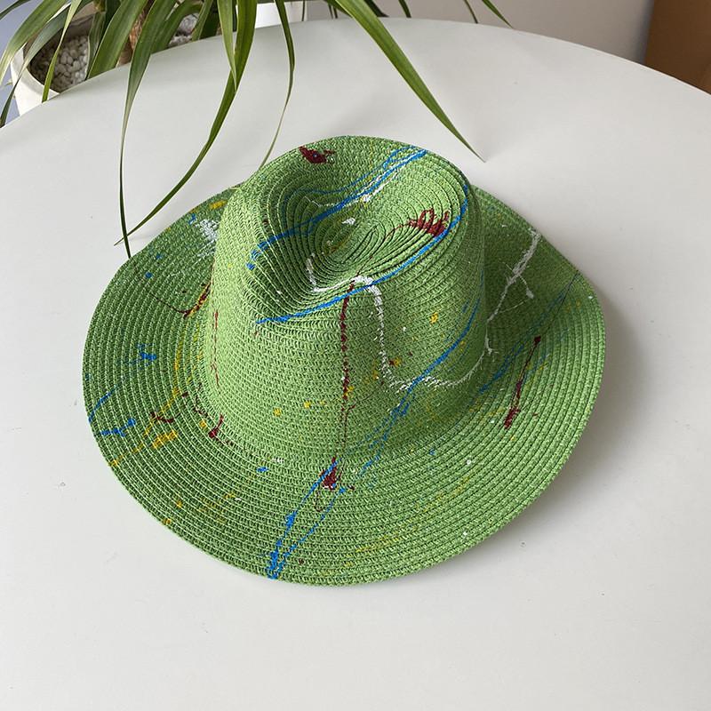 

Graffiti New Straw Hat Women s Summer Fresh Woven Sun Hat Panama Jazz Hat Couple Travel Hat зелений