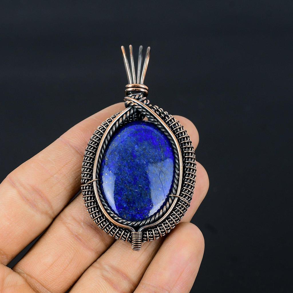 Lapis Lazuli Pendant Handmade Gemstone Jewelry, 999 Copper Wire Wrapped Pendant ,Unique Design Jewelry Pendant
