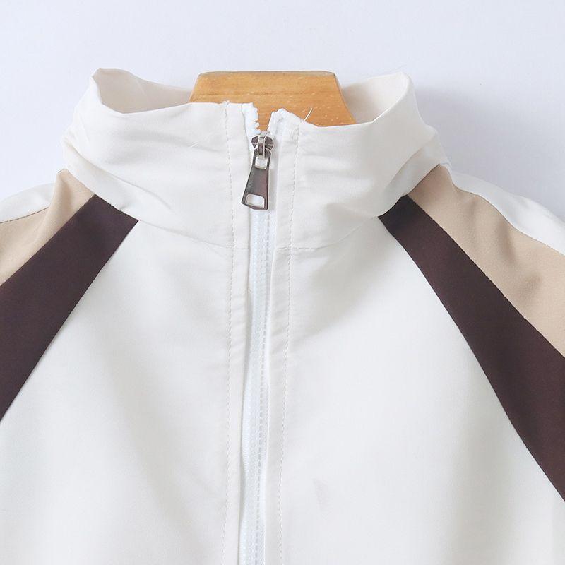 Foreign Trade European and American Single Women Short Outerwear 2025 Spring New Stand Collar Color Matching Loose Fashion Casual Top