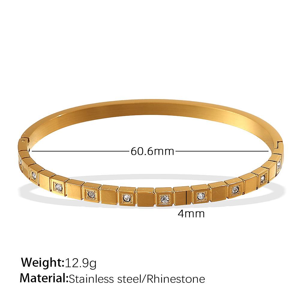 ins wind titanium steel thin square lattice stripe round diamond color gold-plated bracelet wholesale bracelet