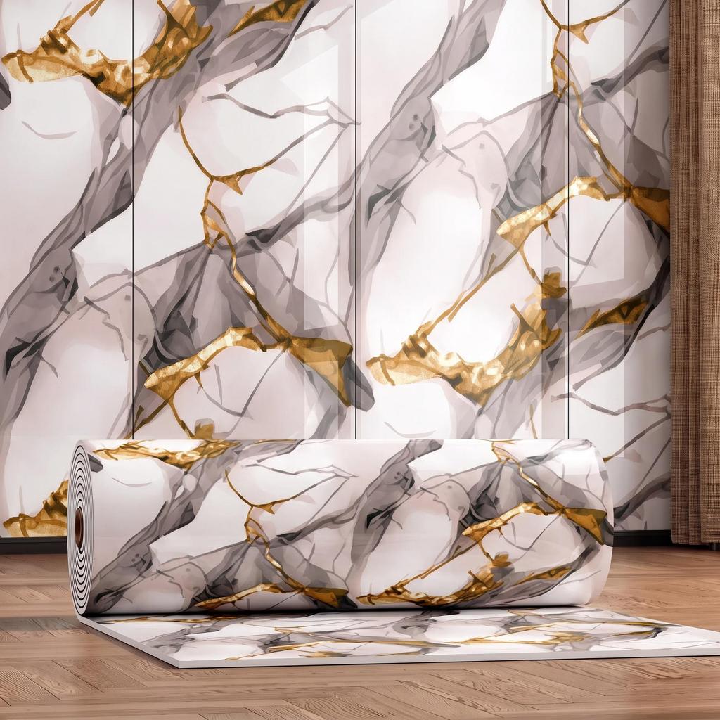 Gold-Plated Marble-Style Waterproof Wall Stickers for TV Backgrounds