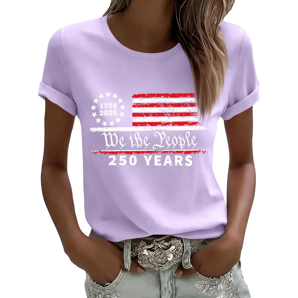 Women's Casual Printed T-Shirt Round Neck Pullover Short Sleeve Top