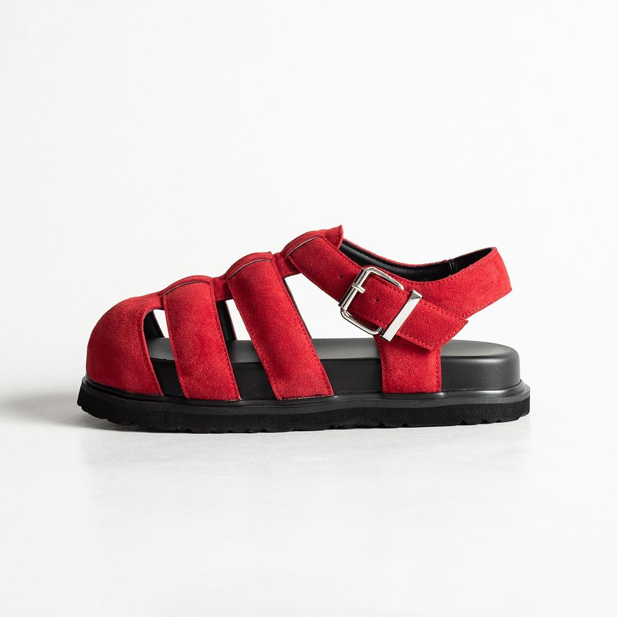 

Retro hollow woven bag head Roman sandals women s 2025 new fashion versatile one-button beach sandals 35 красный