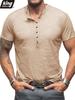 Pánské tričko Henley s krátkým rukávem 6 knoflíků Stojáček Melírovaná bavlna Slim Fit Ležérní Základní tričko Top
