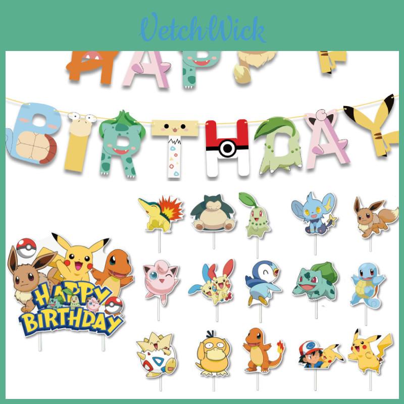 Conjunto de Bandeira Balão Pikachu Decorações Mágicas de Festa de Aniversário Pokémon