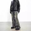 Mens Vintage Washed Distressed Denim Jeans High Waist Irregular Patchwork Flared Cut