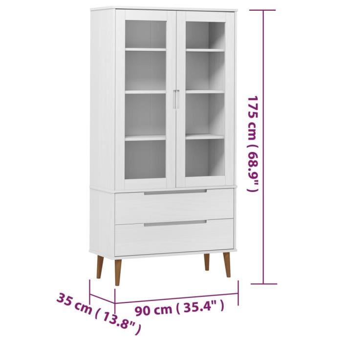 VidaXL Armoire à vitrine MOLDE Blanc 90x35x175 cm Bois de pin massif 350544