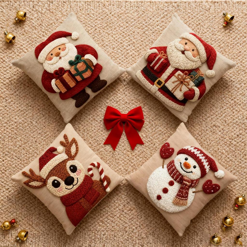 45cm Grau Rot Weihnachtskissenbezug 4PCS Cartoon Weihnachtsmann Schneemann Elch Sofakissenbezug Heim Bett Auto Deko Frohe
