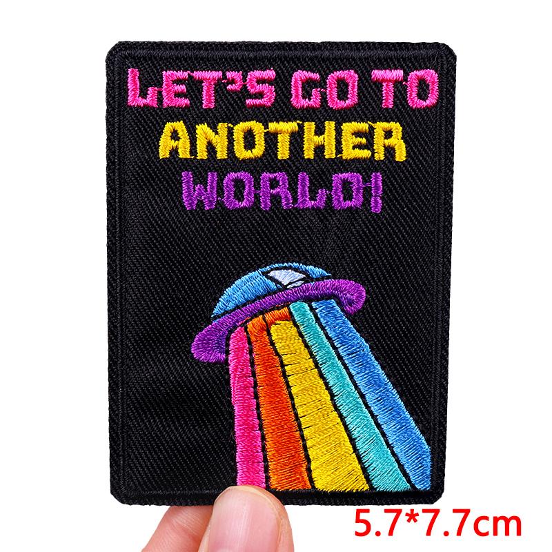 Regnbåge/BokstavsPatch Planet/UFO BroderiPatch Stryk på Patchar För Kläder Tecknad Broderad Patch På Kläder Strykning DIY