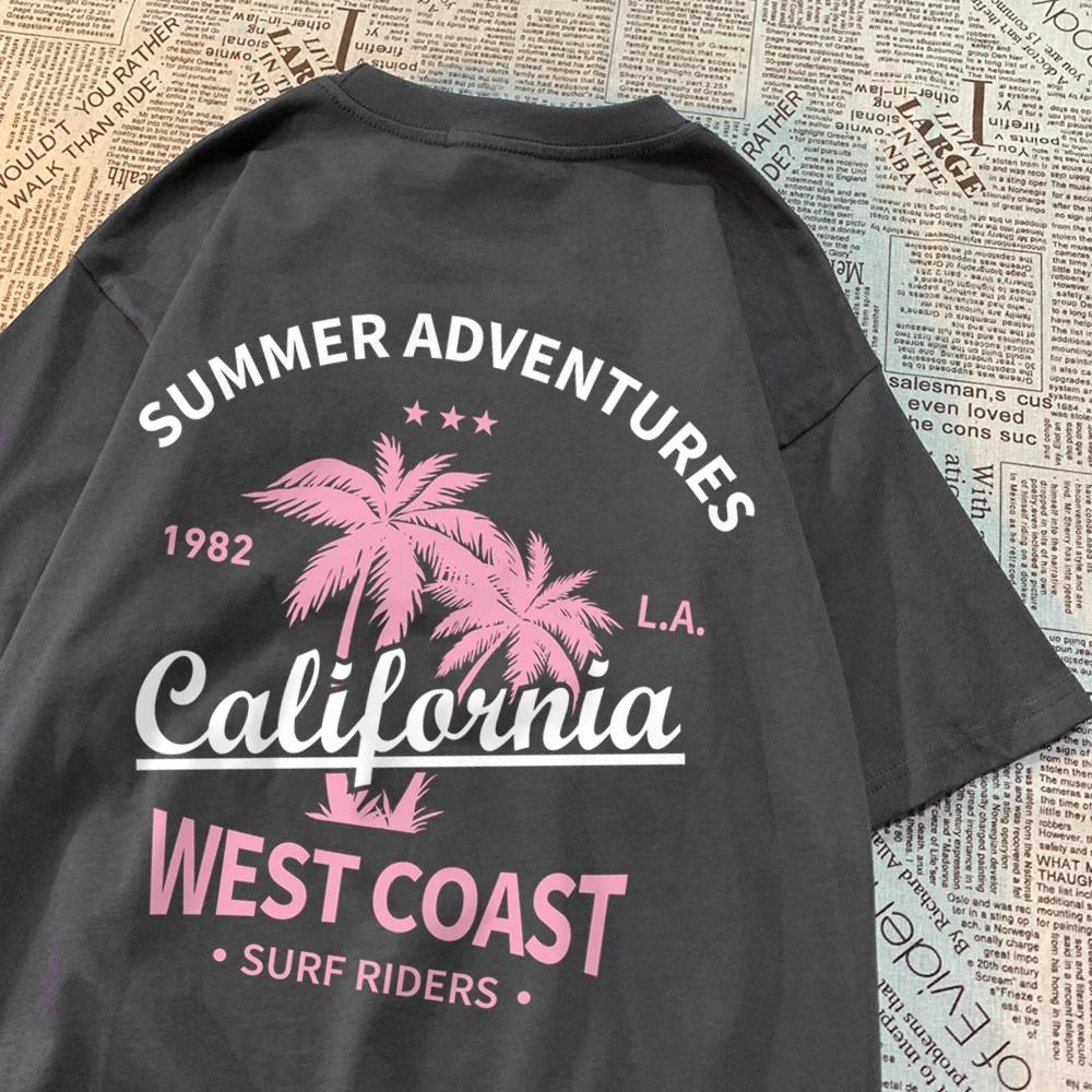 Summer Adventures California West Coast Mens Clothing Hip Hop Loose T-Shirts Fashion Oversized Cotton Summer Women Tshirt New