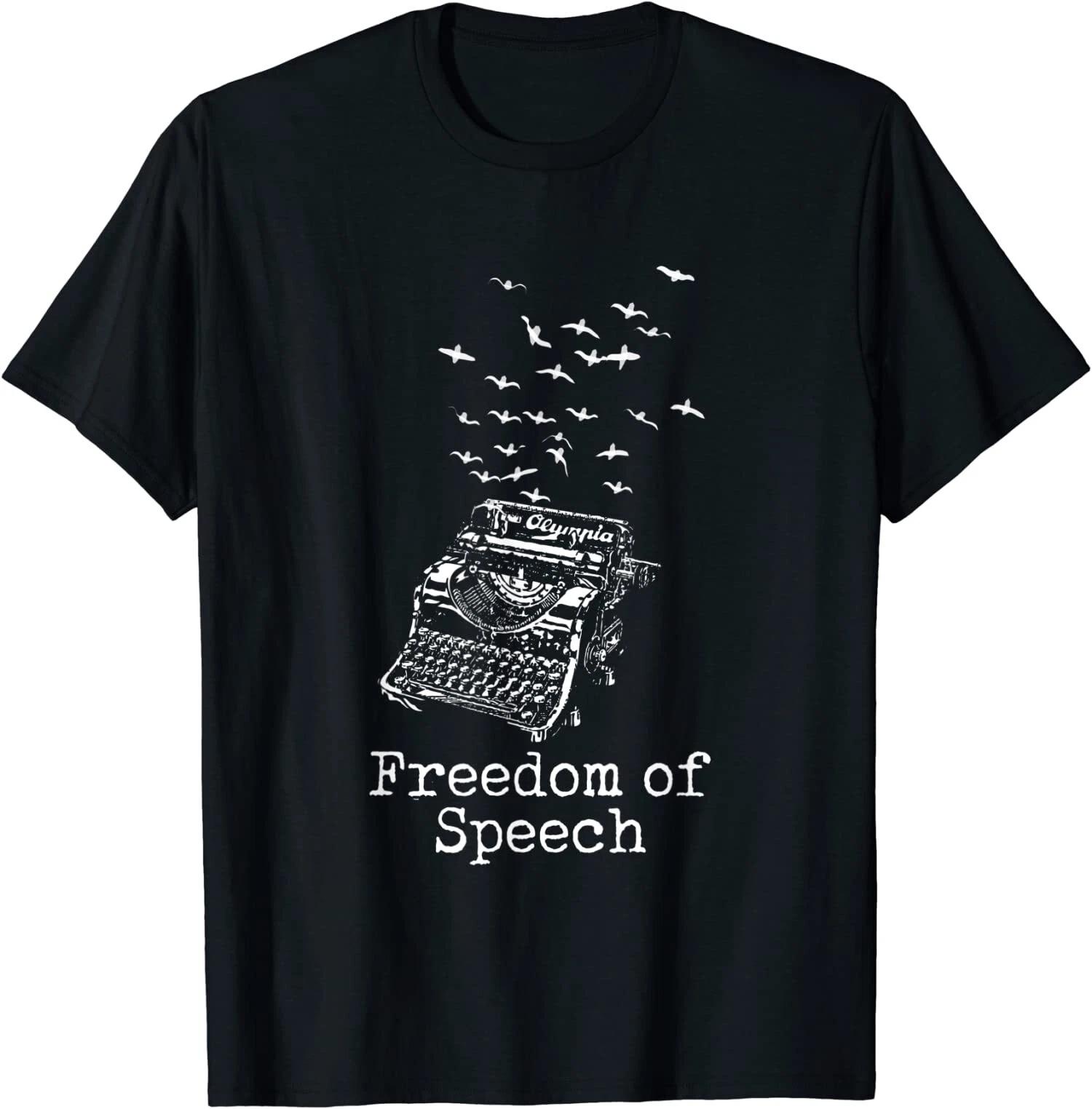 White Vintage Typewriter Bird Flock Freedom Of Speech T-Shirt XL
