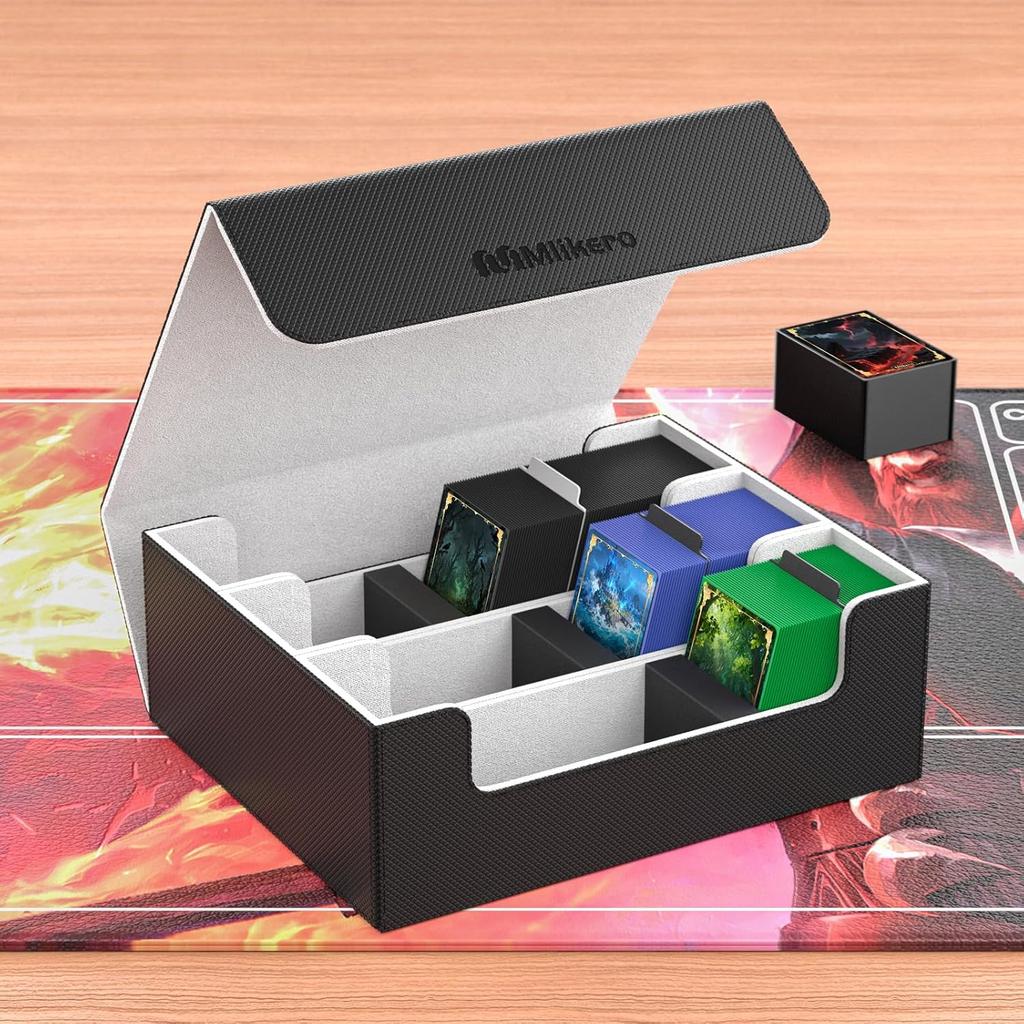 Mlikero Card Deck Case for Trading Cards 1800+, Trading Card Storage Box with 10 Dividers and 3 Foam Stoppers, Leather Magnetic Closure Commander