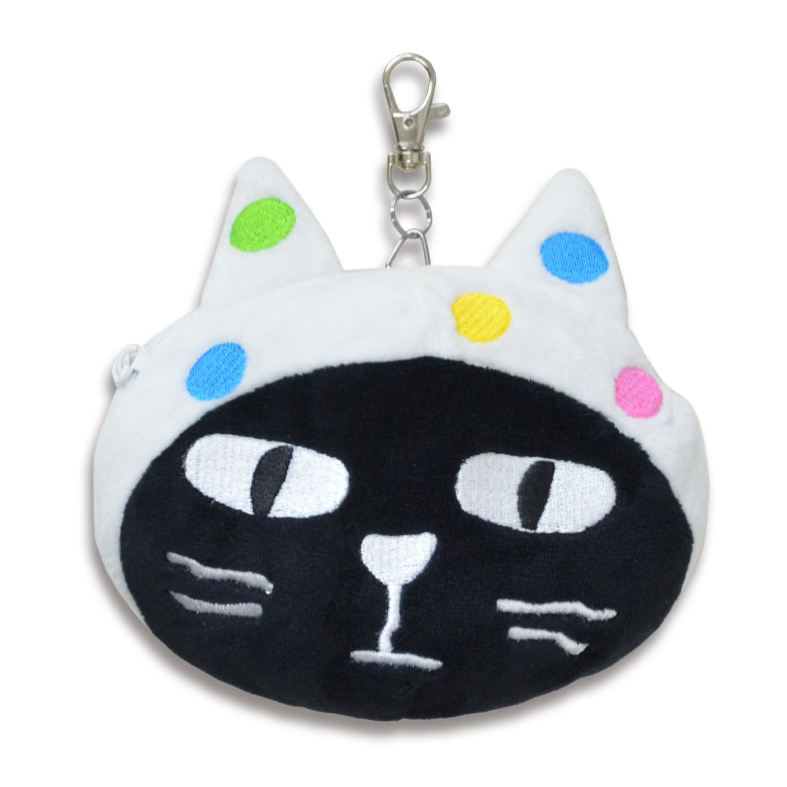 [Pebbly] Plush Pass Case with Reel, Keychain, and Fluffy Yo Plush Pass Case with Zipper, Storage, and IC Card Case. Stylish Black Cat Design.