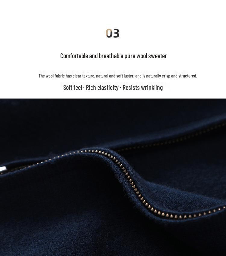Men's 100% Pure Wool Knit Polo Collar Cardigan – Thickened, Fashionable, Zipper-Front Sweater for Business & Casual Wear.