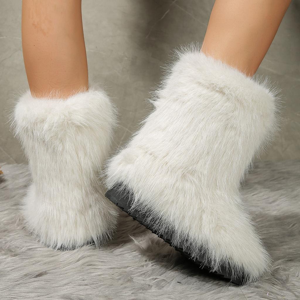 2025 New Europe and The United States in The Tube Hair Boots Foreign Trade Large Size Winter Warm Sleeve Snow Boots Women