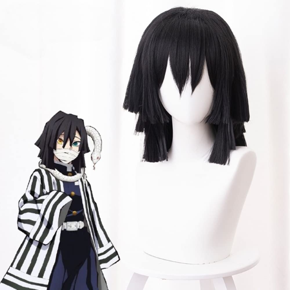 Anime Iguro Obanai Cosplay Wig Kimetsu no Yaiba Black Wig with Bangs Cosume Party Short Wigs
