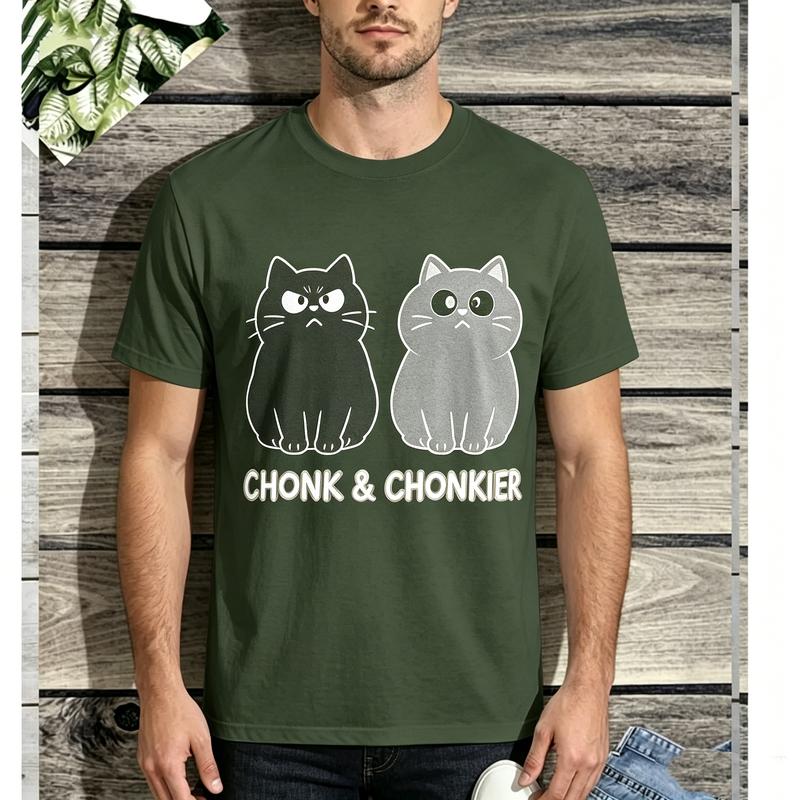 2026 New Unisex Cute Cat Chonk and Chonkier Sassy Cat Graphic Short Sleeve Tee Cotton Vintage Casual Summer Top Pet Fans