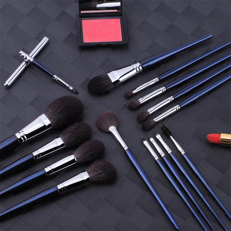 Genuine Wool 15-Piece Copper Tube Makeup Brush Set - Includes Highlight, Eyeshadow Brushes & Eyelash Comb