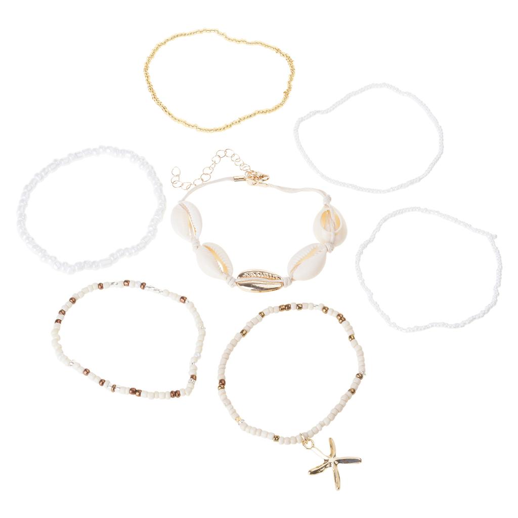 7Pcs Fashion Bohemian Shell and Starfish Beaded Bracelets Unique Bangles for Summer Elegant Beach Vacation Jewelry