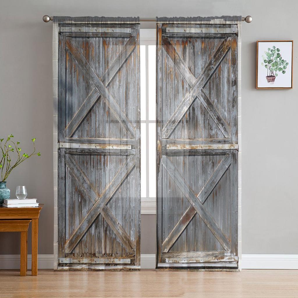 Vintage Holztür Türöffnung Tüllvorhänge für Wohnzimmerdekoration Modern Chiffon Transparent Voile Küche Schlafzimmer Fenstervorhang