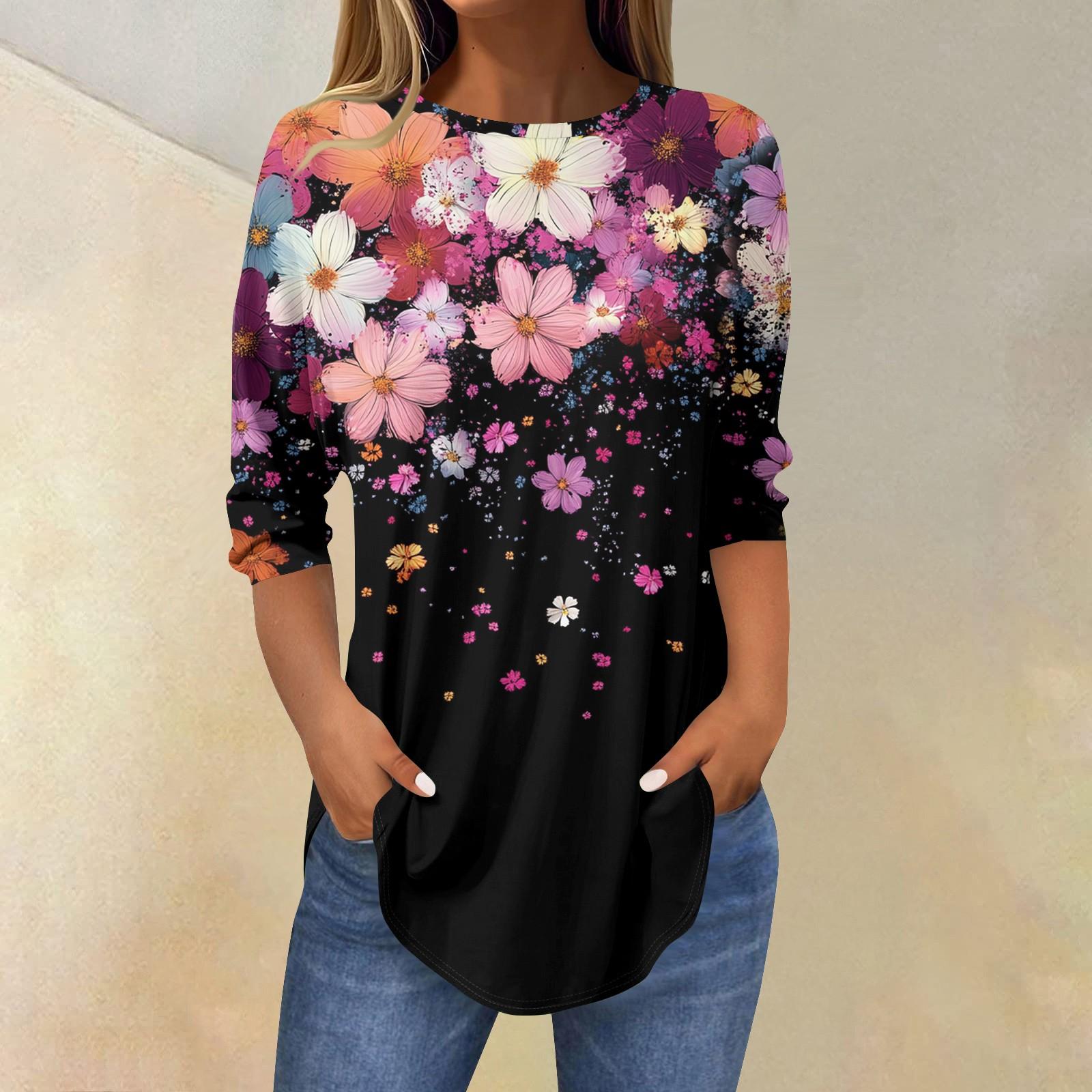 

Женские футболки с рукавами 3/4, однотонные пуловеры, летние весенние топы, блузки XXXL чёрный