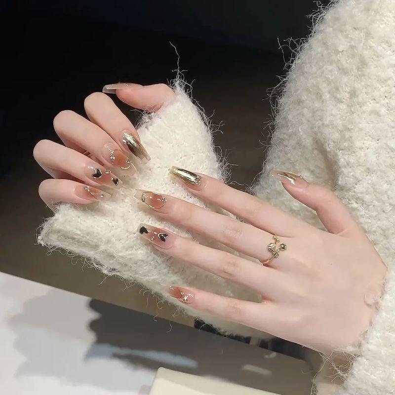 

Early Autumn Caramel Chestnut Nail Stickers Hand-Worn Nail Autumn and Winter Elegant Heart Wear Nail Caramel chestnut new Trapezoid special trumpet XS