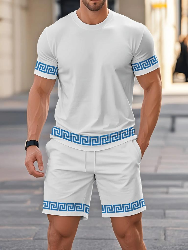 Summer Men's 3D Printed Short Sleeved Shorts Set,Daily Wear, Fashionable Casual Breathable Set