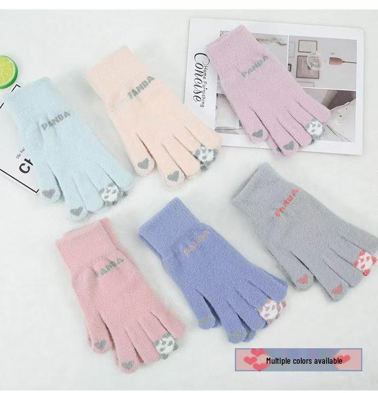Cross-border Korean Style Cute Bow Wool Winter Gloves - Warm, Windproof, Full Five-Finger Design
