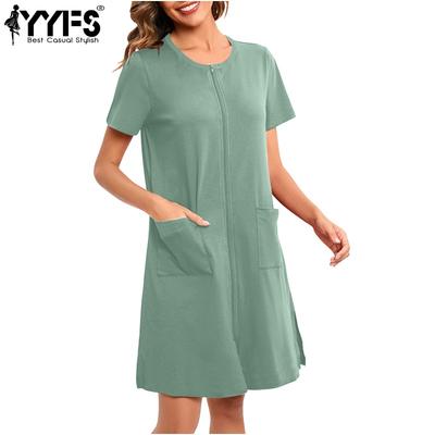 Women's Fashion Summer Spring Solid Color Print Short Sleeve O-Neck Loose Waistline Casual Dresses