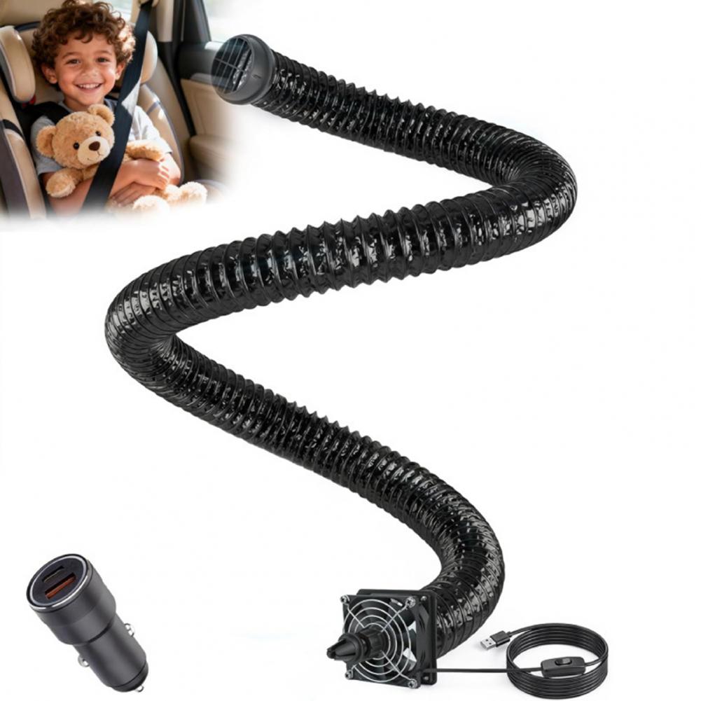 Air Conditioning Ventilation Hose for Porta Split Car Back Seat, Portable Car Air Duct with USB Flow Fan, Adjustable Air Pipe
