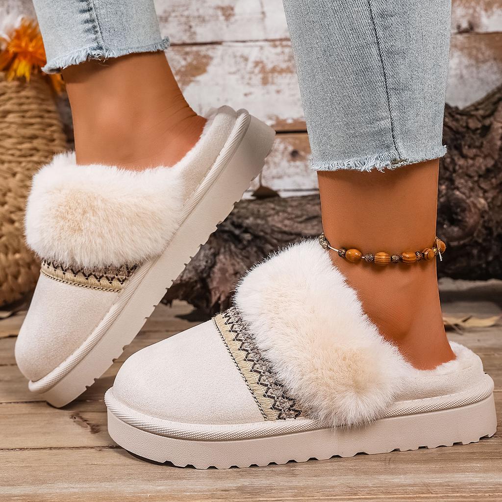 Fashion Women Slippers Fashion Fluffy House Slippers Winter Warm Cotton Shoes Woman Comfort Non Slip Fur Platform Slippers Slides Women