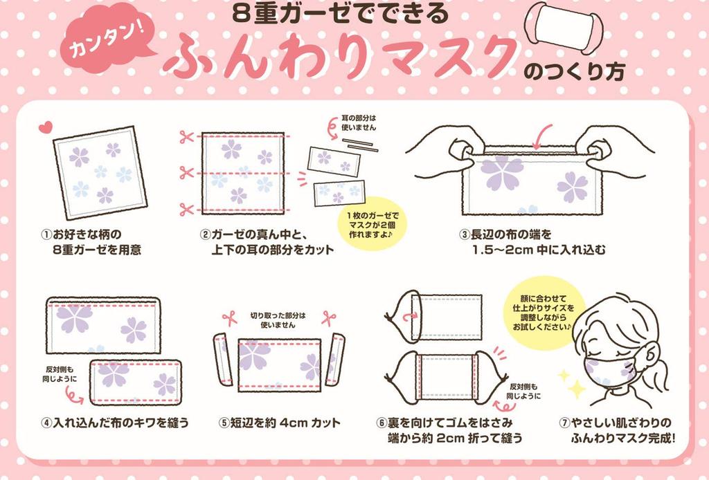 Maruzen Bleached Gauze Flower 28 x 28cm 8-Layer Handkerchief, Pattern,