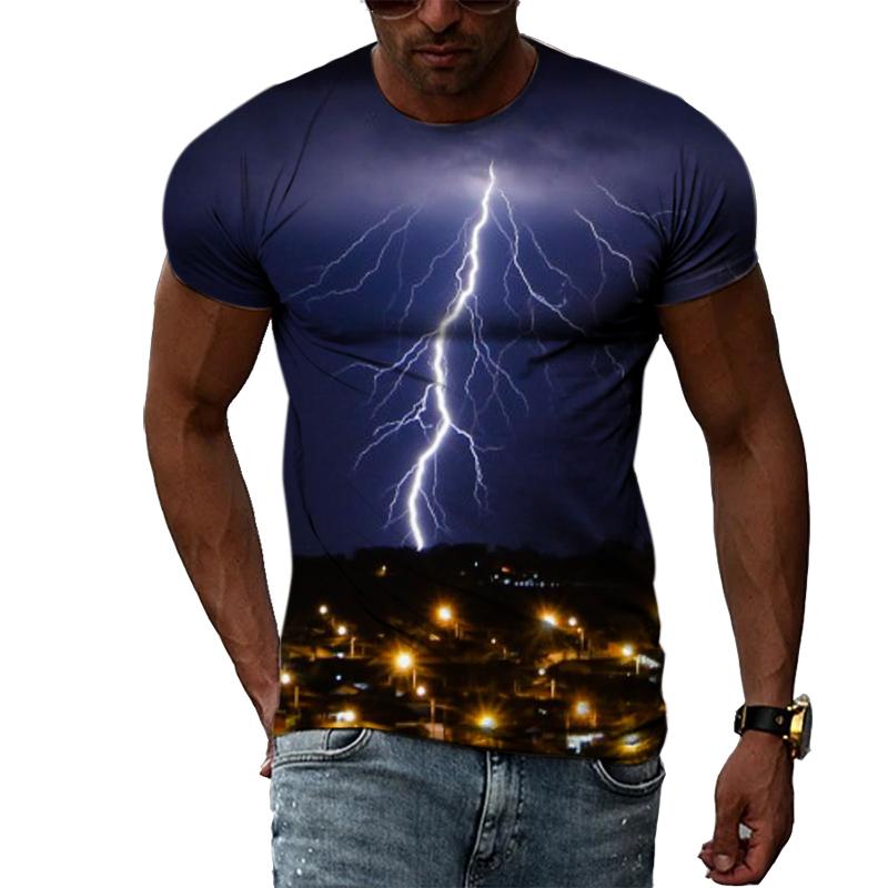 Summer New Fashion Lightning Graphic T Shirts For Men Casual 3D Natural Climate Print T-shirts Personality Cool Blouse T-shirts