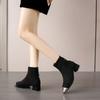 Anti-kick head suede boots women's autumn and winter new thick heel metal round head medium heel elastic fashion boots
