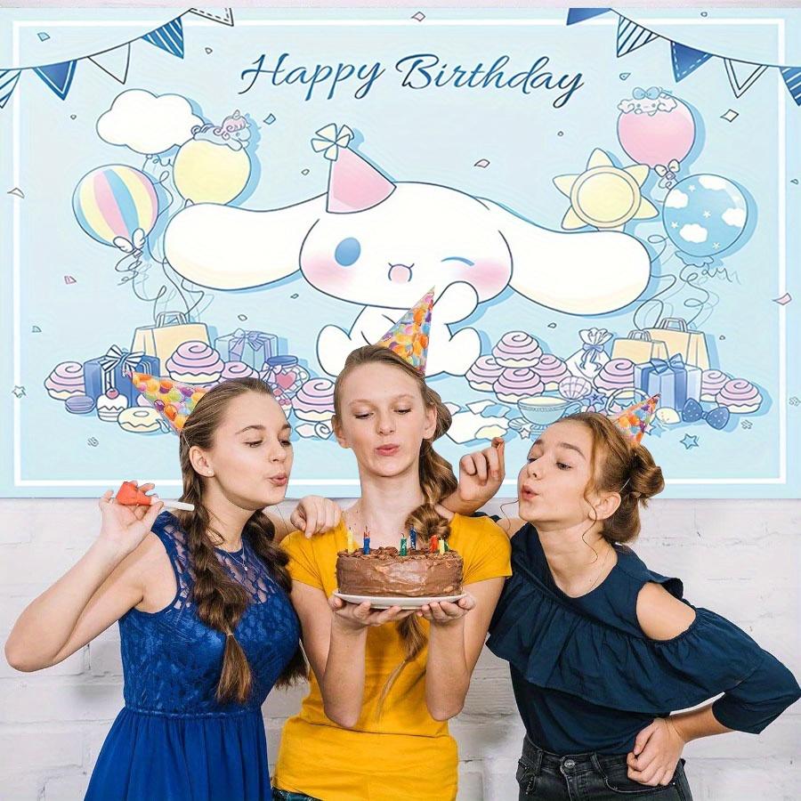 1pc Sanrio Cinnamoroll Blue Birthday Tapestry Polyester 2D Print Wall Hanging for Kids Bedroom Party Decor Gift