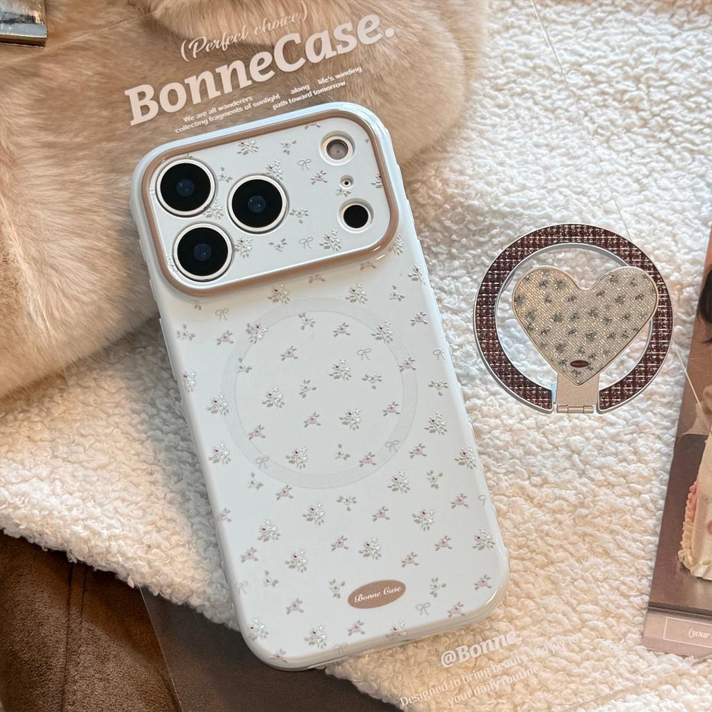 Small floral magnetic stand case suitable for Apple 17 Pro Max, iPhone 16 glitter, 13 fresh style, 15 soft