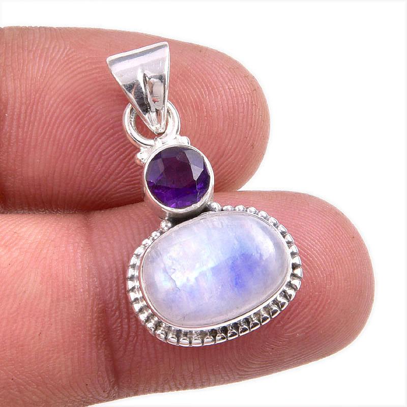 

Натуральный Радужный Лунный Камень, Аметист Драгоценный Камень Подвеска из Стерлингового Серебра 925 пробы 1,50 j2G85