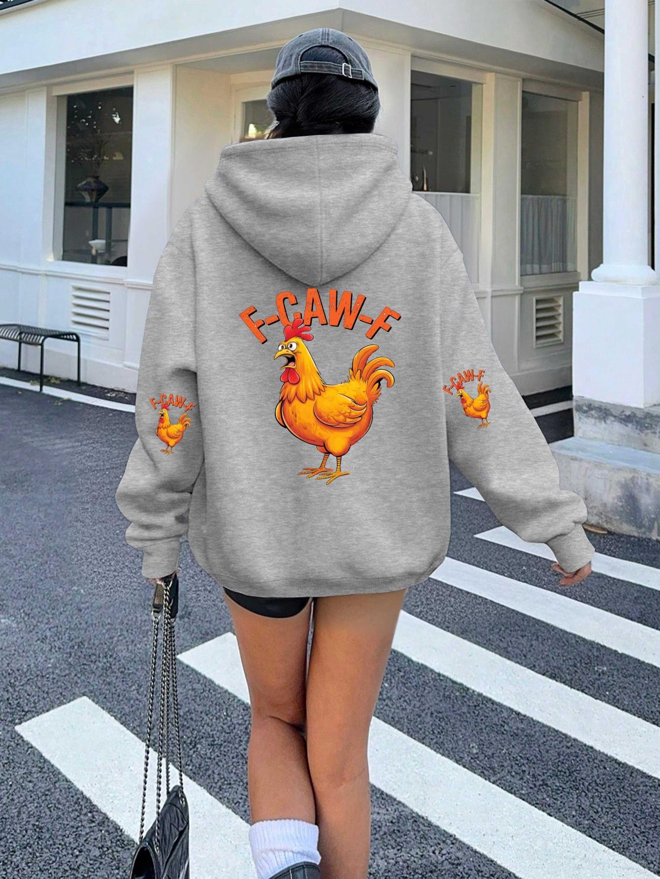 

Shocked Cartoon Chicken Humor women s hoodies XXL серый