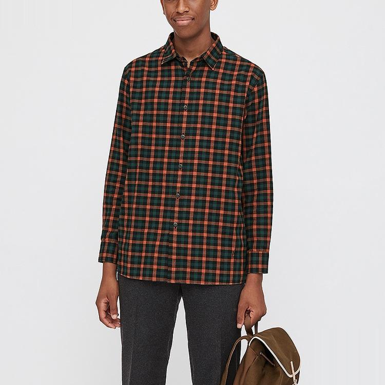 UNIQLO x JW Anderson Flannel Check Long Sleeve Shirt Men shirts Orange-Red 431731-26