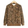 Middle-aged and elderly mothers wear spring and autumn knitted cardigan sweater jacket crew neck printed top loose casual women's clothes